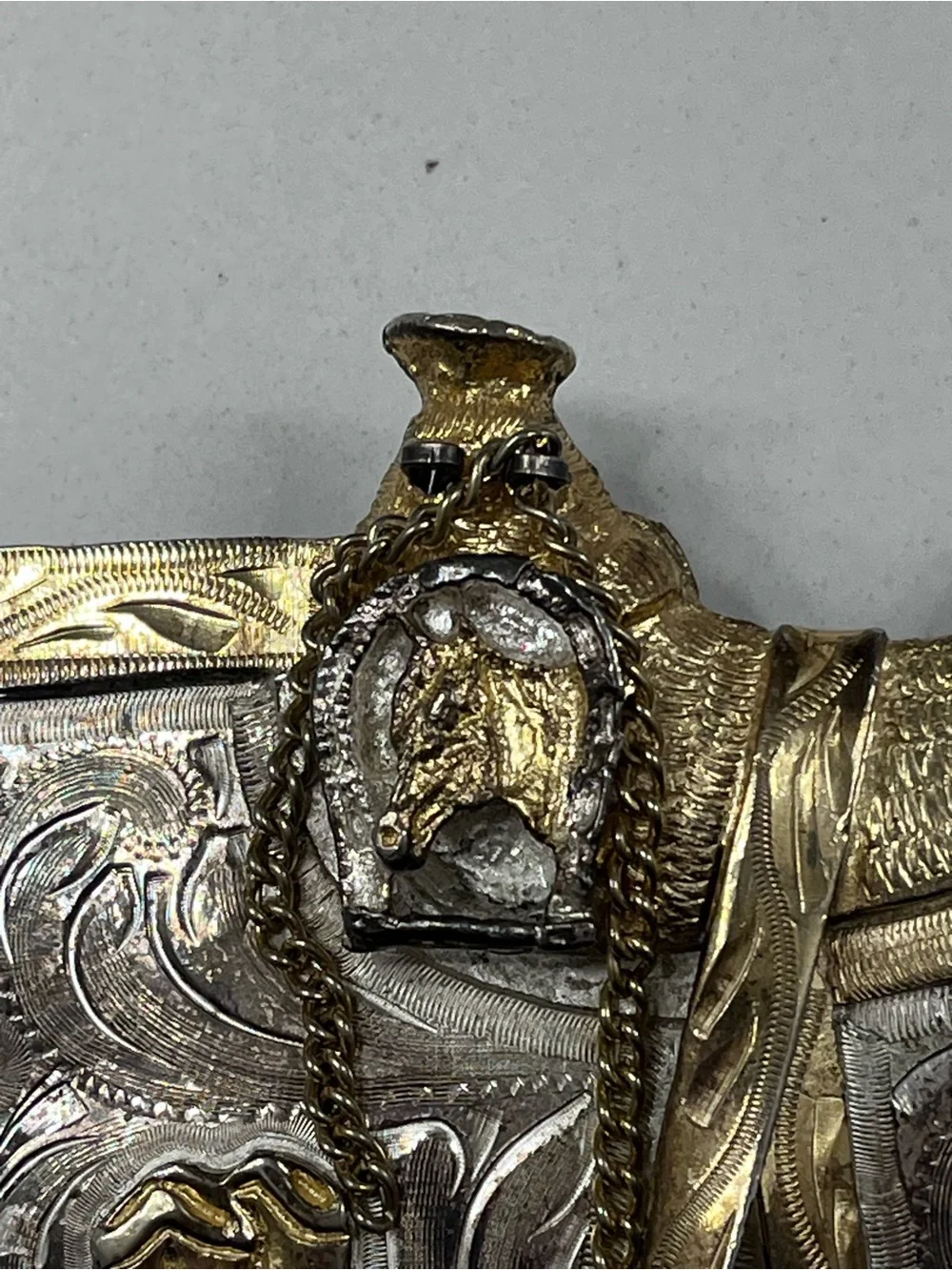 Western Horse & Boot Metal Concho / Belt Buckle Alpaca Mexico